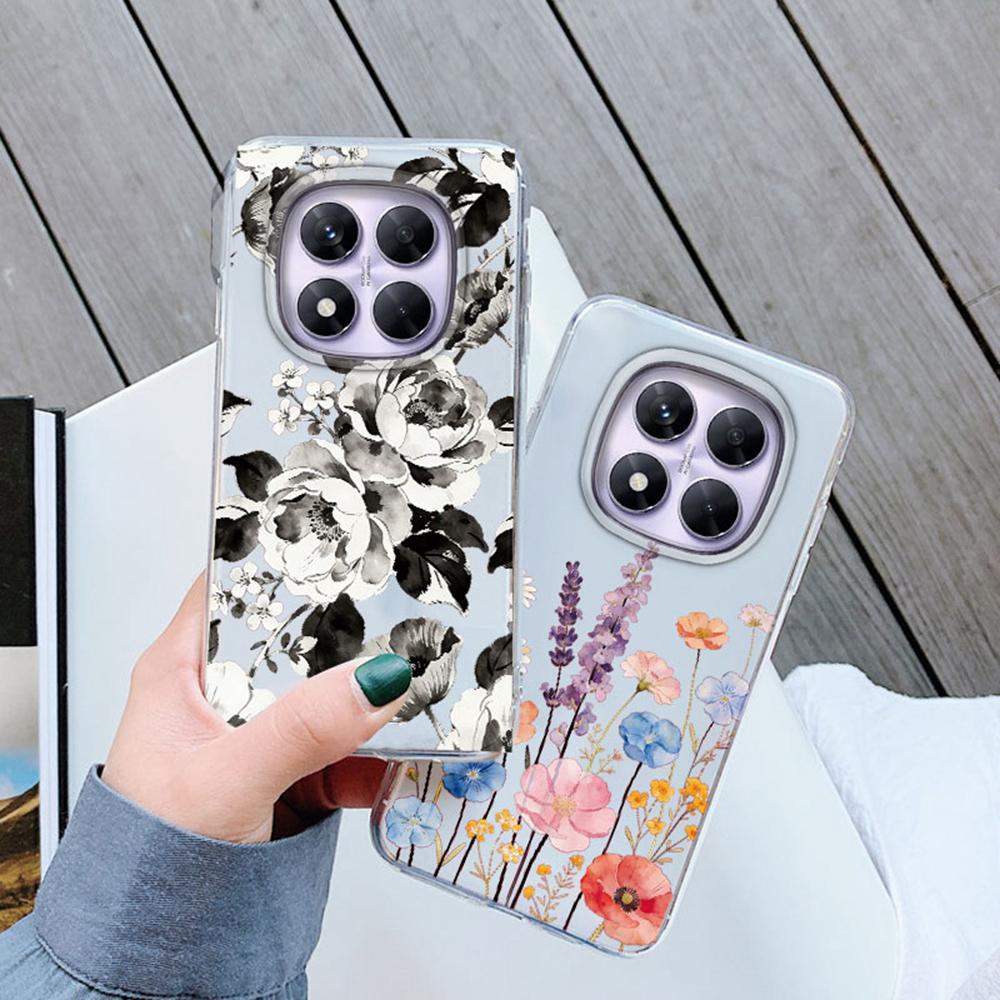 Colorful Floral Korean INS Style Clear Phone Case For Xiaomi Redmi Note 15 14 Pro 15C 14C Protection Soft TPU Transparent Cover