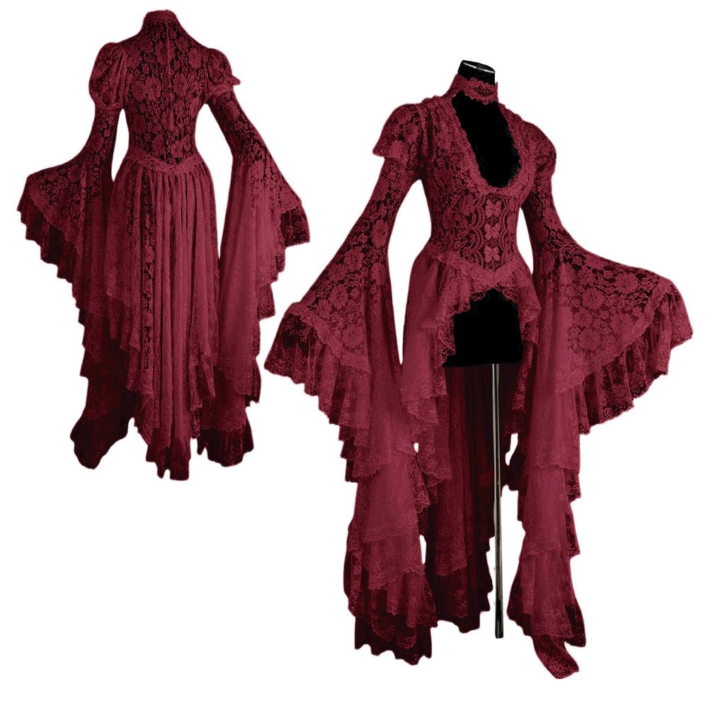 Damen Casual Fashion Langarm Halloween Grafik bedruckt Vintage Lange Kleider