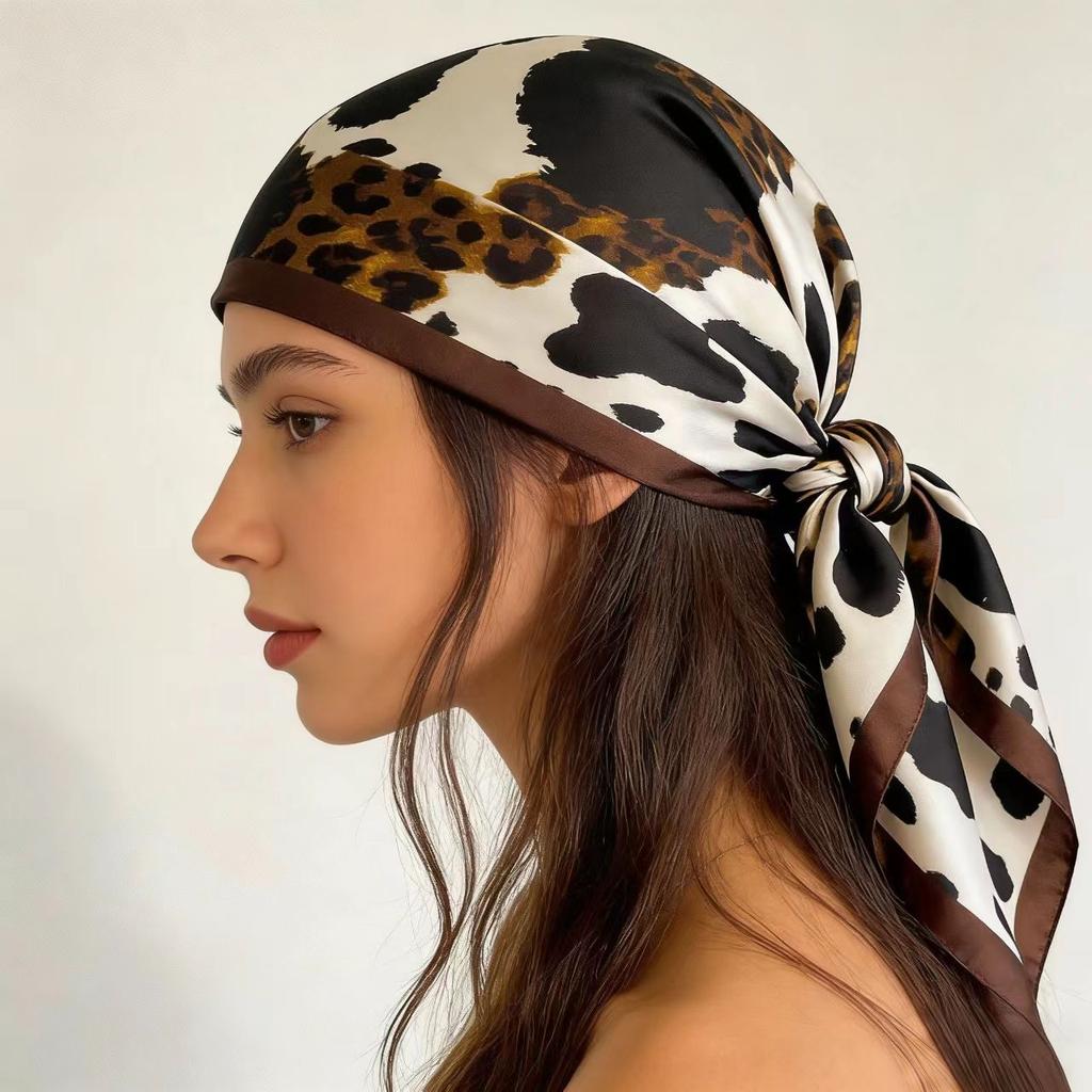 1pc Chic Silk-Like Scarf, Animal Print Design, Versatile for Head/Neck/Bag, Women's Fashion Scarf, Smooth Square Shawl,