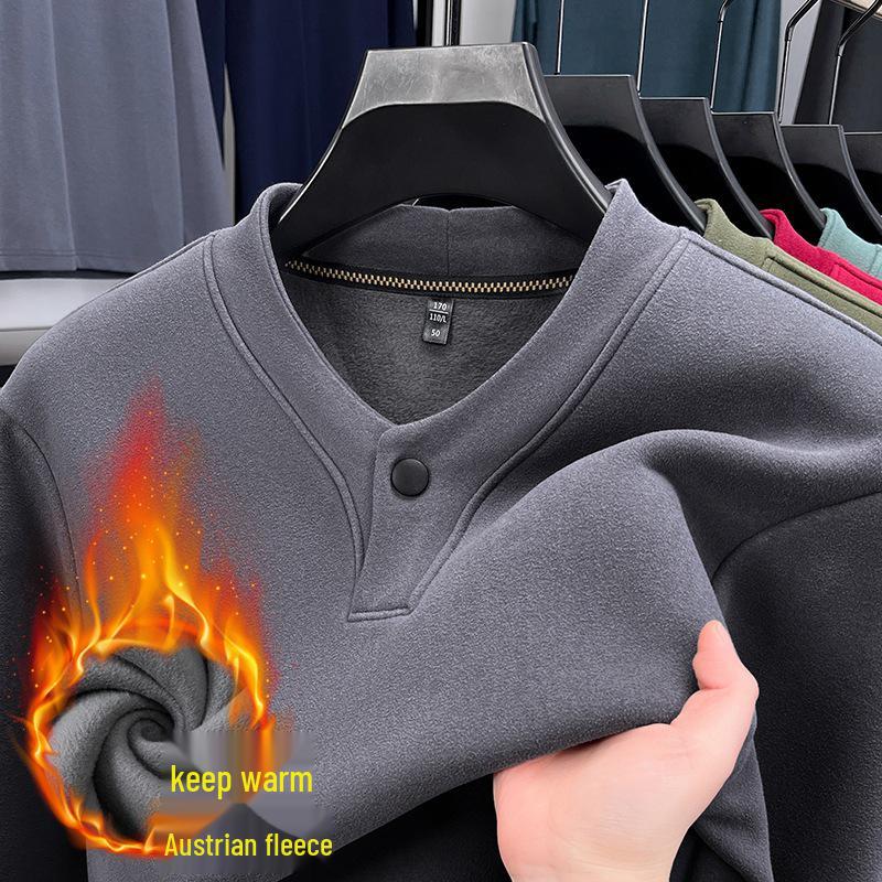 

Men s Plus Velvet Winter Long-Sleeved Sweatshirt, Double-Sided Solid Color Business Base Layer Shirt 3XL темно-сірий