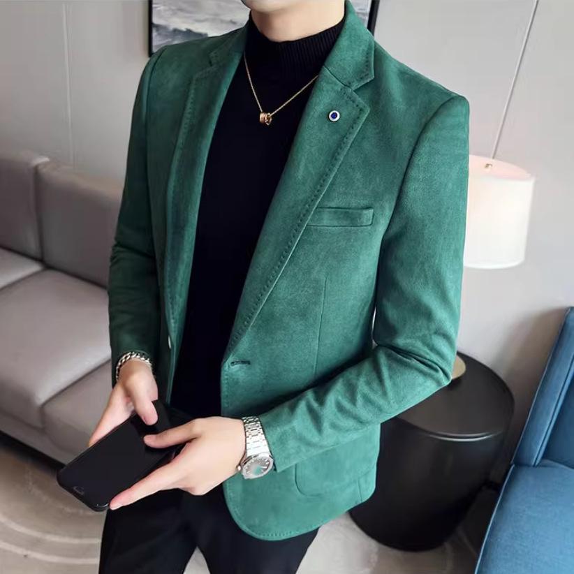Fashion Suit Coat Men's Slim Fit Velvet Elegant Blazer Coat Business Casual Wedding Suit