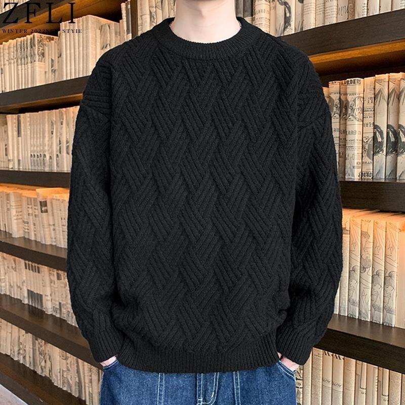 Men's Warm Fashionable Versatile Plus Size Chunky Knit Sweater Soft High Quality Fabric Round Neck Design Loose Casual Sports Long Sleeve Knit Sweater