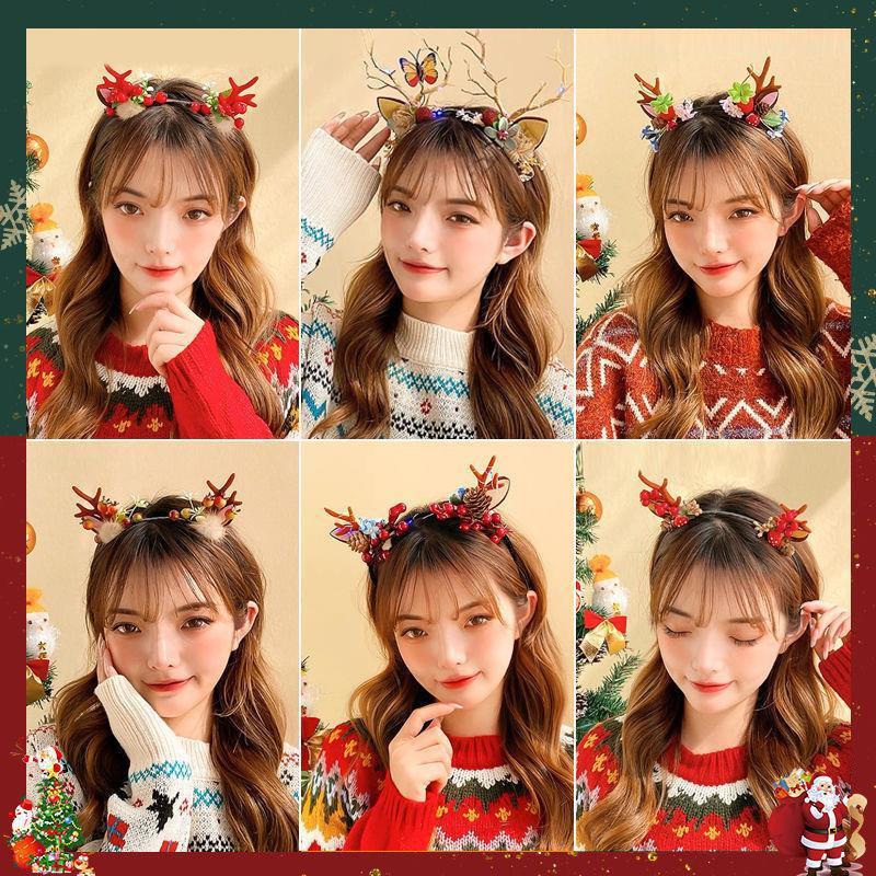 Vánoční čelenka s parohy soba v lesním stylu - Roztomilé rekvizity na focení na sváteční párty pro ženy