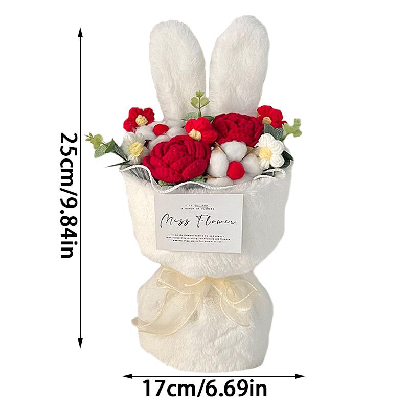 1PC Cotton Rope Artificial Roses Bouquet Handmade Rabbit Ear Knitted Plush Flower Bundle Valentine Mothers' Day Birthday Gifts