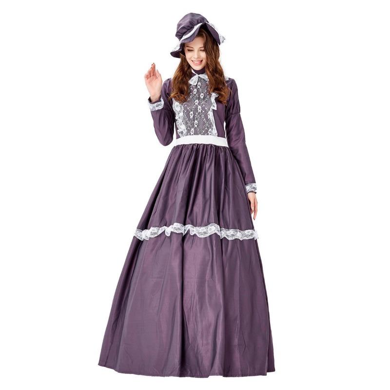 Halloween European Medieval Victorian Vintage Court Noble Queen Pastoral Dark Purple Dress