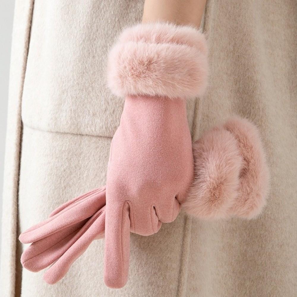 Full Fingers Mittens Solid Color Women Winter Gloves Casual Suede Gloves Outdoor