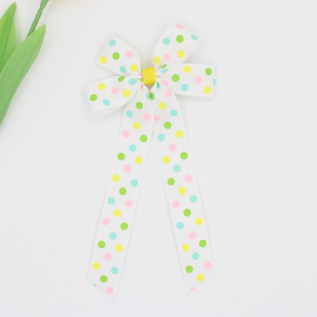 Printed Ribbed Band Long Ribbon Bow Hair Clip - Hot Selling Hair Accessory
