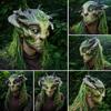 Full Head Masque Stretchy Realistic Halloween Supplies Fun Carnival Latex Green Forest Elf Old Man Masque with Light for Cosplay 25-26