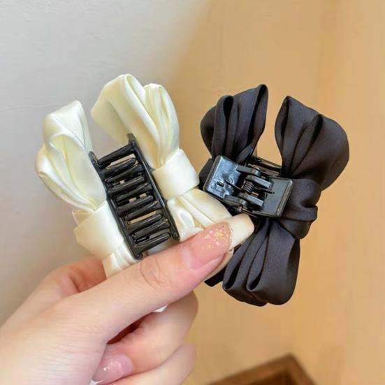 Women Hairpin Smooth Satin Bowknot Decor Anti-slip Teeth Hair Clip Side Bang Small Hair