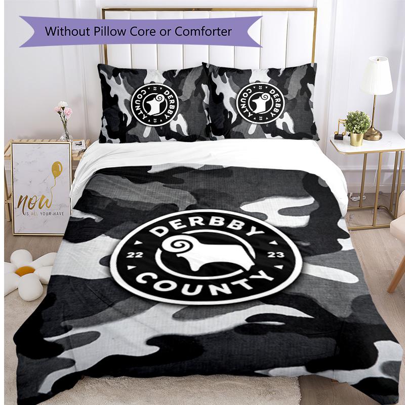 Derby County Football Bedrucktes 3-teiliges Bettwäscheset, Bequemes hautfreundliches Schlafzimmer-Bettbezug-Set