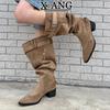 But knee big tube wrinkled babes pile boots women pointed toe thick heel knight boots high boots single boots long boots