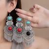 Artisanal Tribal Styles Drop Earrings With Natural Stone Accent Sturdy Alloy Retro Fringe Designs