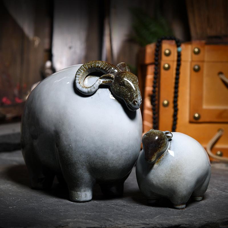 Y Ceramic Animal Sheep Family Ornaments Lucky Gift for New House Home Living Room Porch Office TV Cabinet Desktop Art Decoration