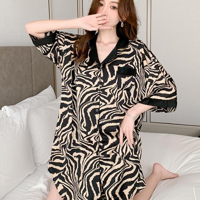 Premium Zebra Pattern Summer Boyfriend Style Pajamas Women'S Short-Sleeved Thin Women'S Striped Loungewear Set