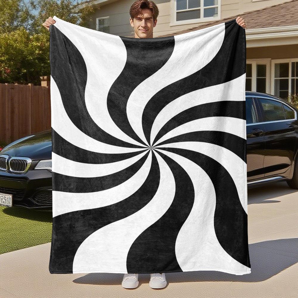 1PC Black WhiteOutdoor Flannel Blanket - Soft Plush Decor for Picnics, camping, Bedroom, Playroom, Office, or Lunch Break 1290A