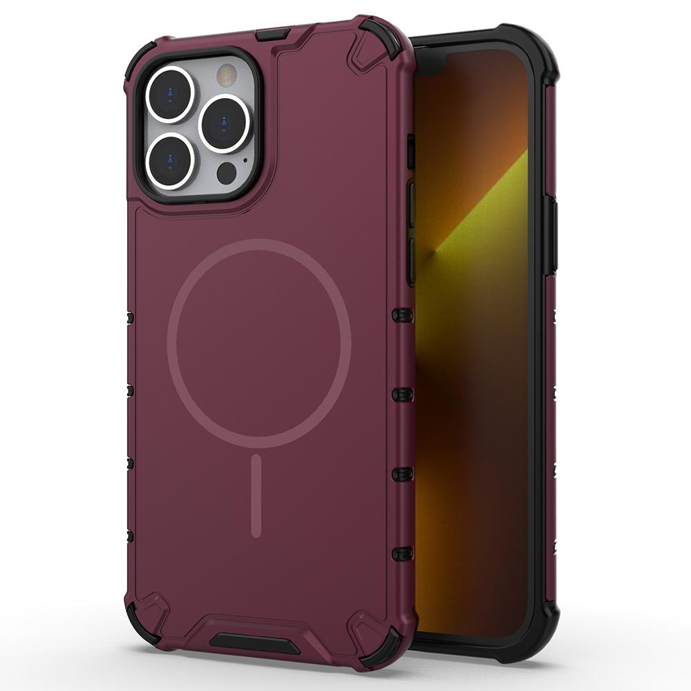 For iPhone 13 Pro Magnetic Case Corrugated Texture Heat Dissipation Shockproof TPU+PC Phone Back Cover