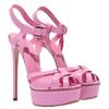 Fashion Peep Toe Platform Women Sandals Black Pink Thin Heels Sandals Pu Cross Slingback Ankle Strap Sandals Fashion Party Large Size 46