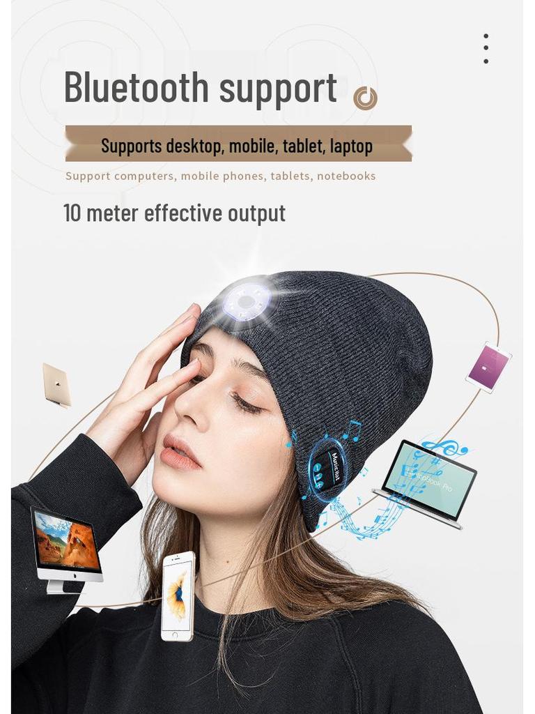 Czapka zimowa LED z Bluetooth 5.0 do aktywności nocnych na świeżym powietrzu