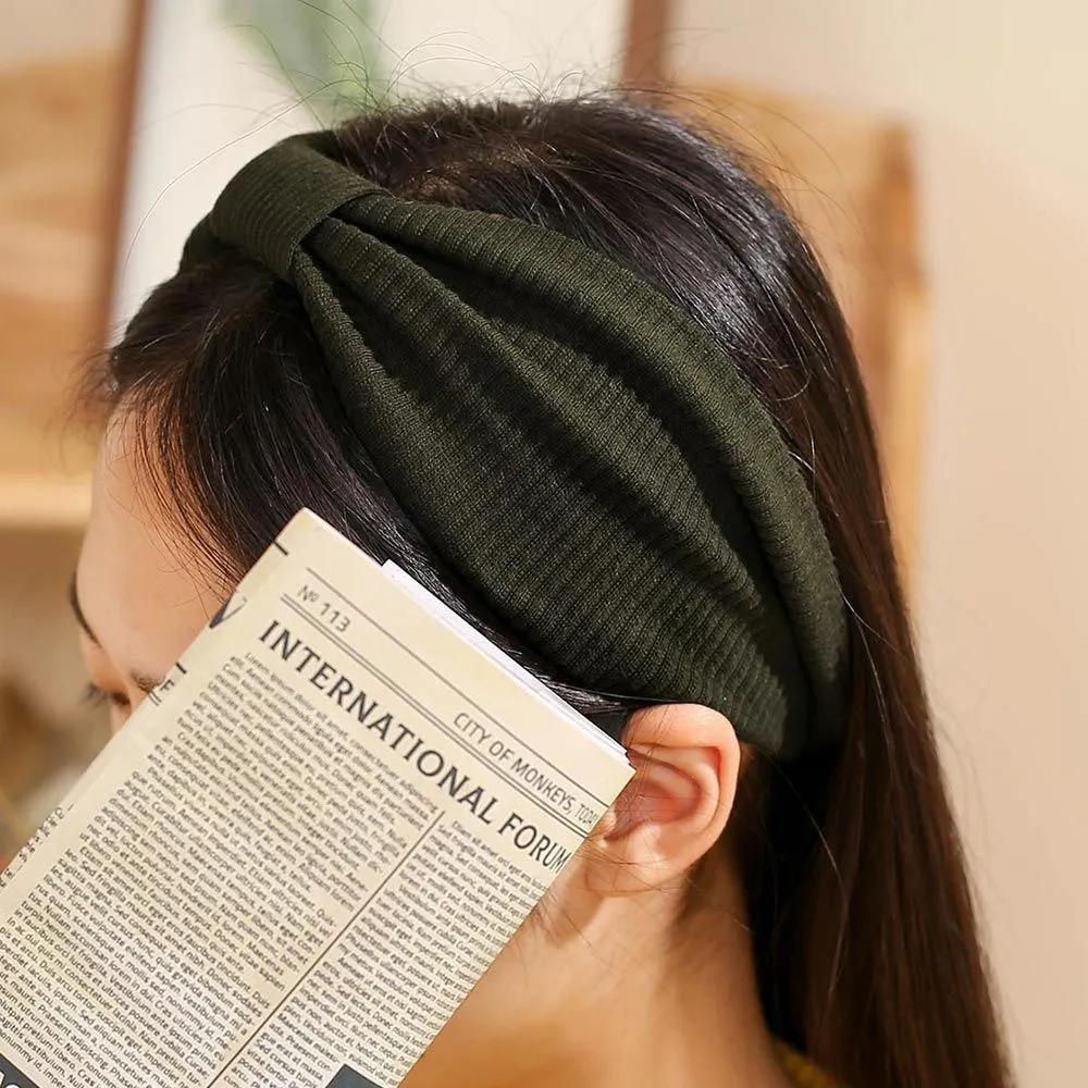 Daily Headband Designer Headband Angel Scrunchie Ribbon Ribbed Turban Khaki
