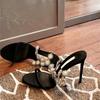 2025 New Open-Toe Rhinestone Chain One-Line Buckle Sandals Women'S Black Silk Frosted Crystal Stiletto Heels