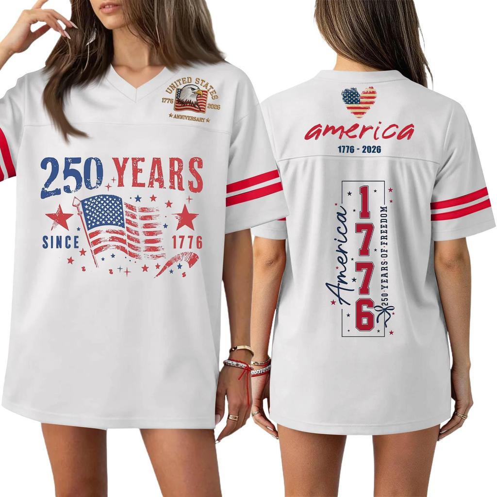 Damen Casual Mode V-Ausschnitt Sport Unabhängigkeitstag Druck Kurzarm Sport T-Shirt Top