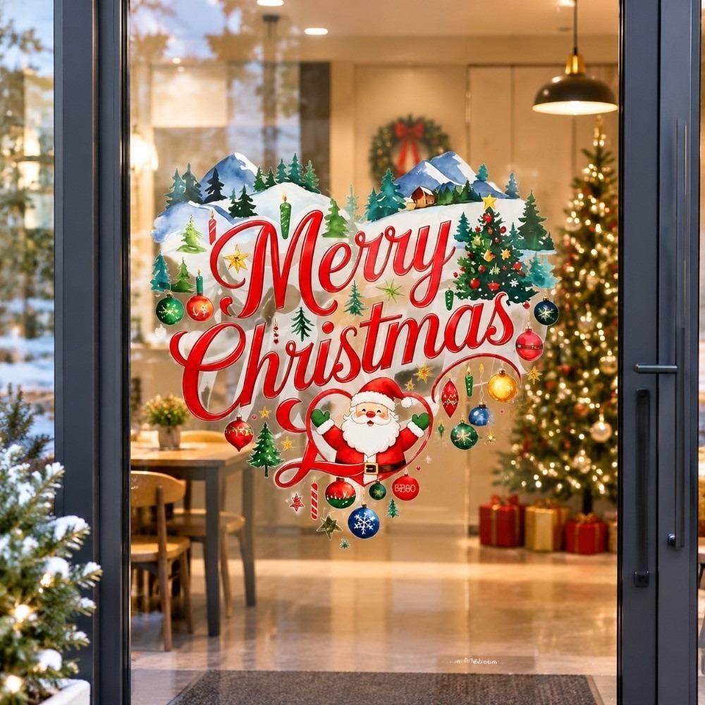 Colorful Christmas Window Sticker Removable Festive Room Decoration Static Glass Cling Homeowner