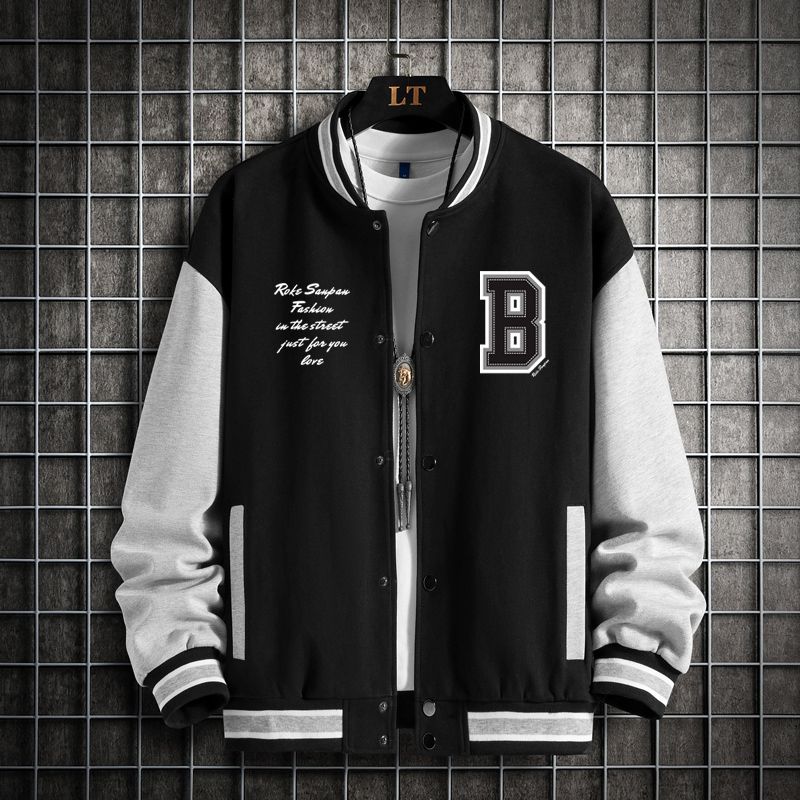 Men Black Gray White Solid Color Jacket Loose Oversize Clothes Baseball Uniform Street Coat Warm Fleece Soft Jackets