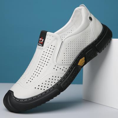 Moda Verão Vazado Respirável Mocassins Masculinos Moda Calçados Novos Confortáveis Masculinos Tênis de Solado Grosso Feito à Mão Clássico Couro Casual Calçados