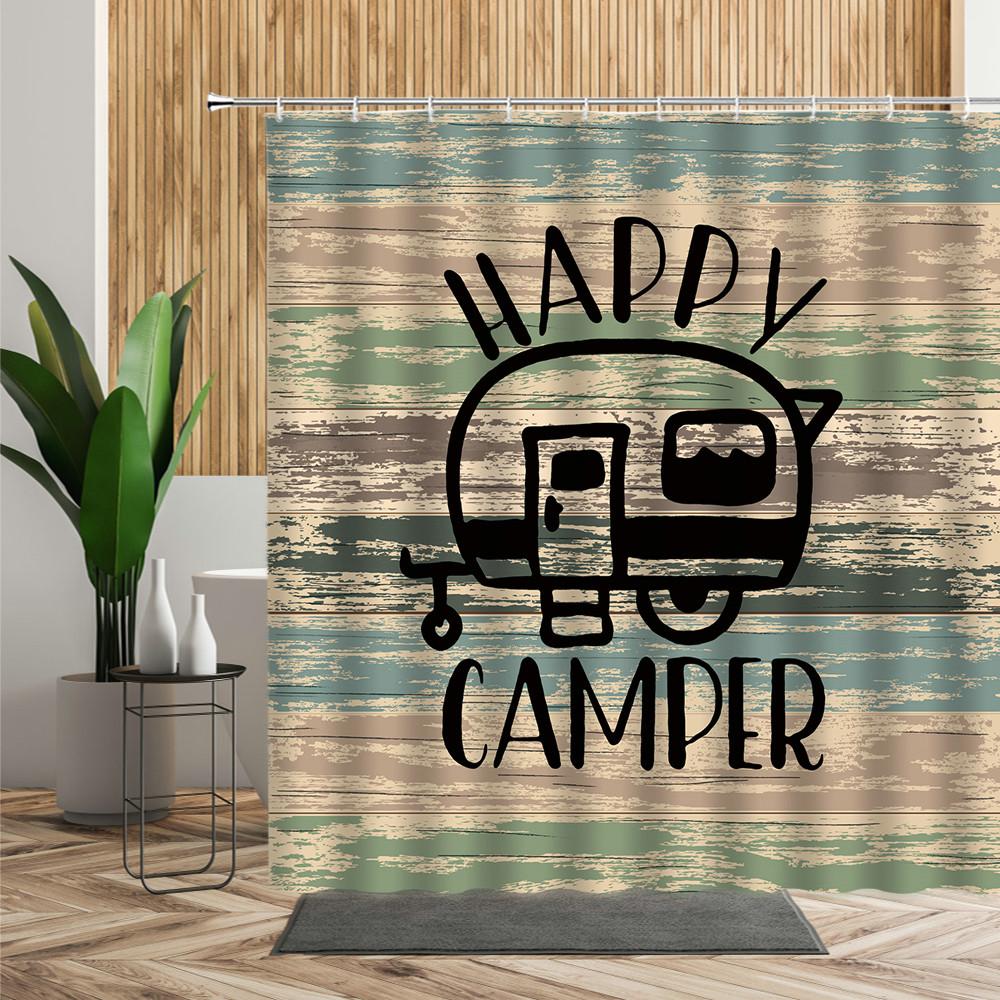 Forest Camping Poster Shower Curtain Camper Car Woods Bathroom Bath Decors Outdoor Landscape Backdrop Cloth 3D Room Curtains Set