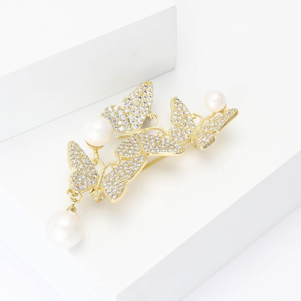 Light Luxury Micro-Inlaid Copper Zircon Butterfly Brooch Temperament Versatile Women'S Suit Dress Corsage Jewelry Pin