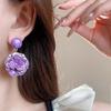 2024 New Exaggerated Purple Flower Drop Earrings - Women's Vacation Style, Creamy Hue, High-End Chic