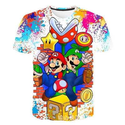 New Mario Short-sleeved 3D Printed Parent-child T-shirt Anime Cartoon Short-sleeved Round Neck Summer Children's Clothing