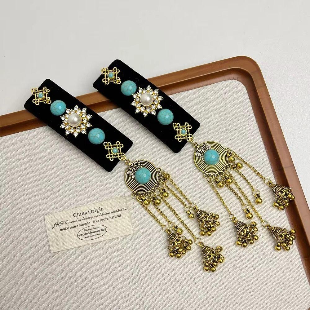 Rhinestone Ethnic Style Side Clip Square Bangs Hairpin Tassel Hair Clip  for Women Haircard