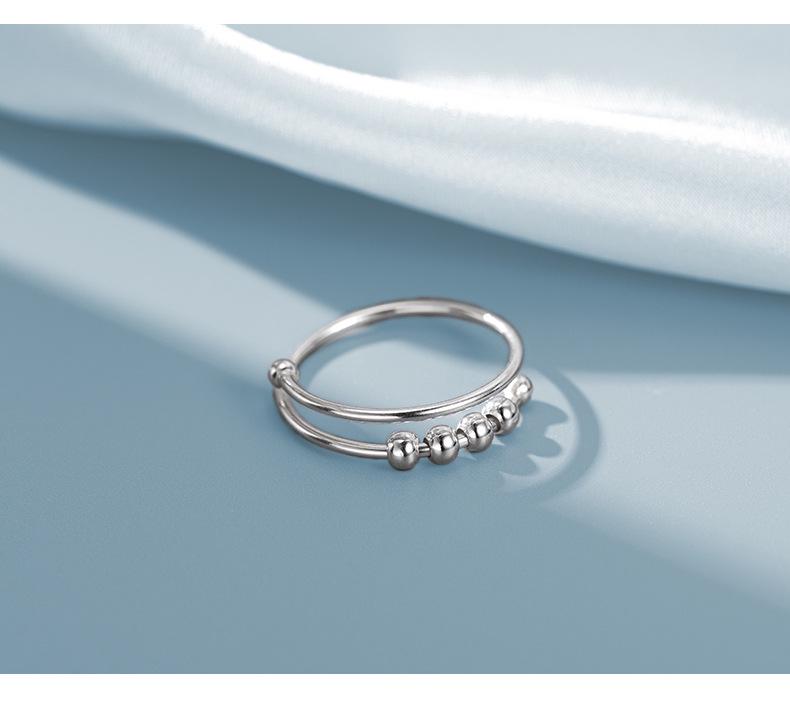 Pierścień z dwuwarstwowej obrotowej koralikowej kulki ze srebra S925 dla kobiet - pierścień na palec wskazujący przeciwlękowy i dekompresyjny, fajny styl