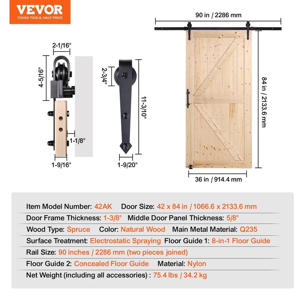Barn Door and Hardware Kit 30" X 42" Wood Sliding Barn Door Kit Smoothly