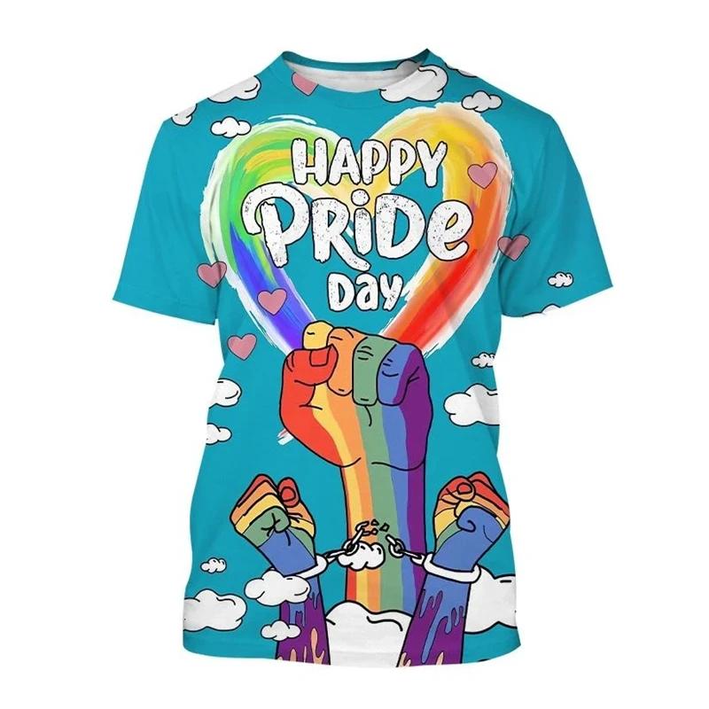 Summer Happy Pride Day Rainbow 3D Print T-Shirts Men Women Short Sleeve T Shirt Oversized Harajuku Y2k Tees Tops Kids Clothing