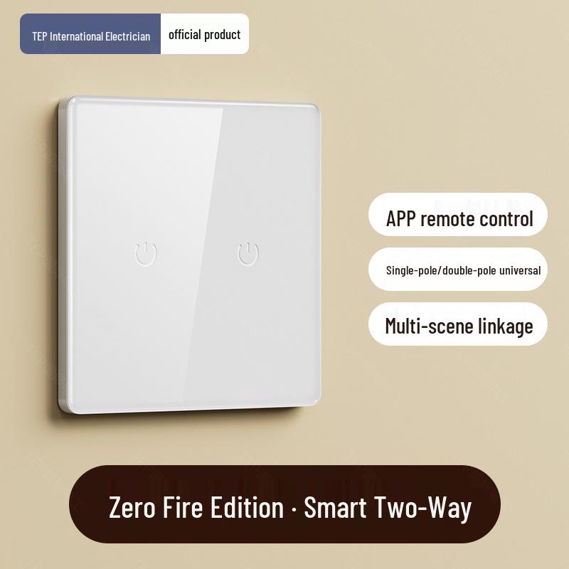 Smart White Glass 2-Gang Switch Panel, Single Fire, Voice-Controlled, Mijia APP Compatible.