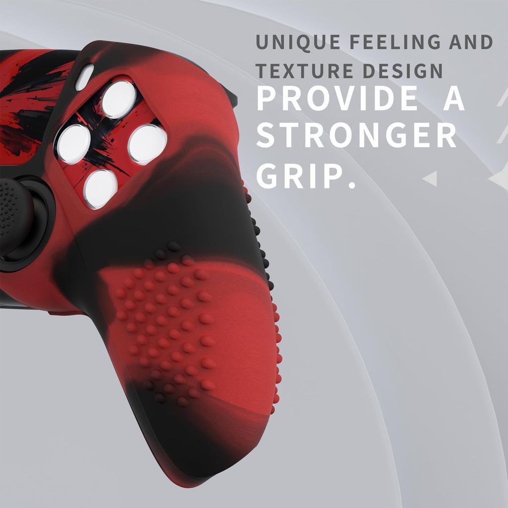 Protective Cover for PlayVital Ps5 Improved Silicone Cover Compatible with Charging 12 Thumb Grip Caps and 4 Stickers 3D Stud and Shockproof