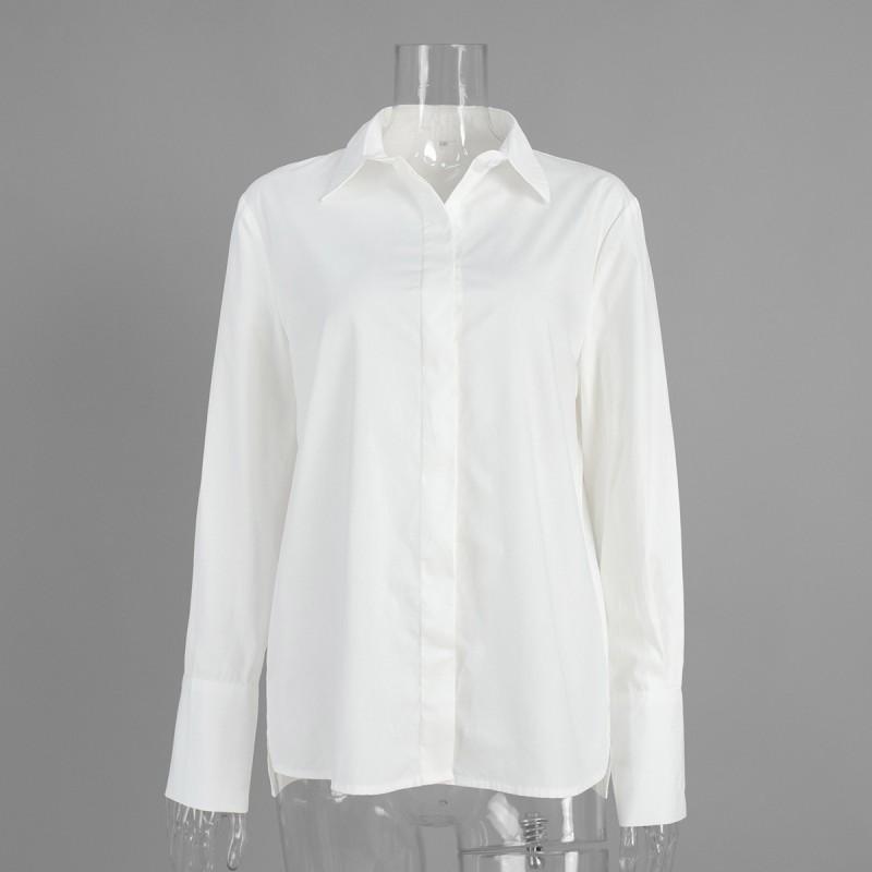 Loose Fit Cotton Shirt Women 2026 Roll Collar Long Sleeve Button-Down Blouse Casual Office Wear