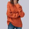 Women's Autumn Winter Knitted Sweater with Round Neck and Cable Knit Pattern Luxurious Relaxed-fit Slimming and Versatile Top