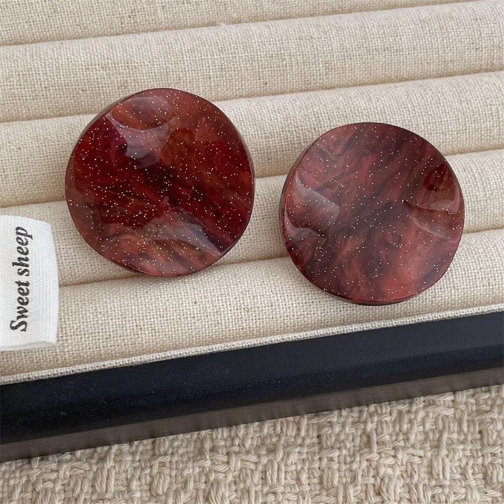 French Trendy Design Candy Color Twisted Piece Round Acetic Acid Earrings Women's Niche Vacation Style Versatile Earrings