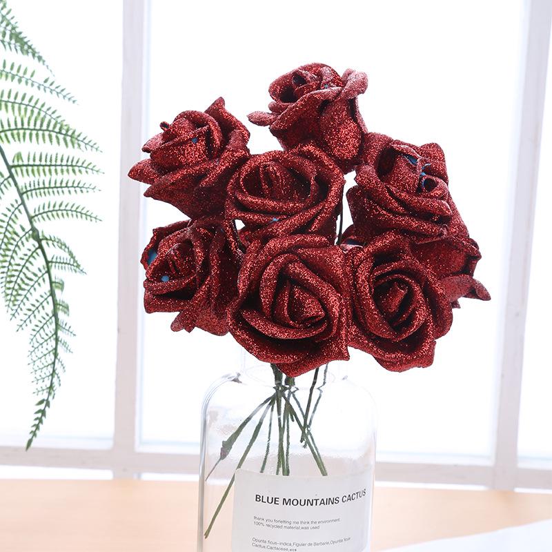 PE Gold Powder Artificial Roses for DIY Bouquets - Valentine's Day, Weddings, Flower Shops