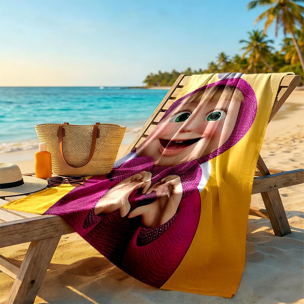 Masha Bear Beach Towel Quick-Dry Soft Microfiber Comfortable Lightweight Perfect for Traveling Yoga Camping and Swimming