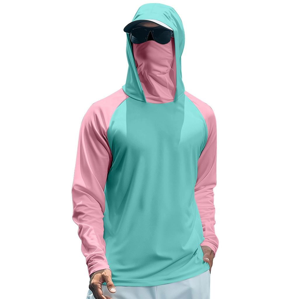Men's Summer Color Matching Quick-drying Long-sleeved T-shirt Sun Clothing Fishing Fitness Sports Hooded Long-sleeved Top