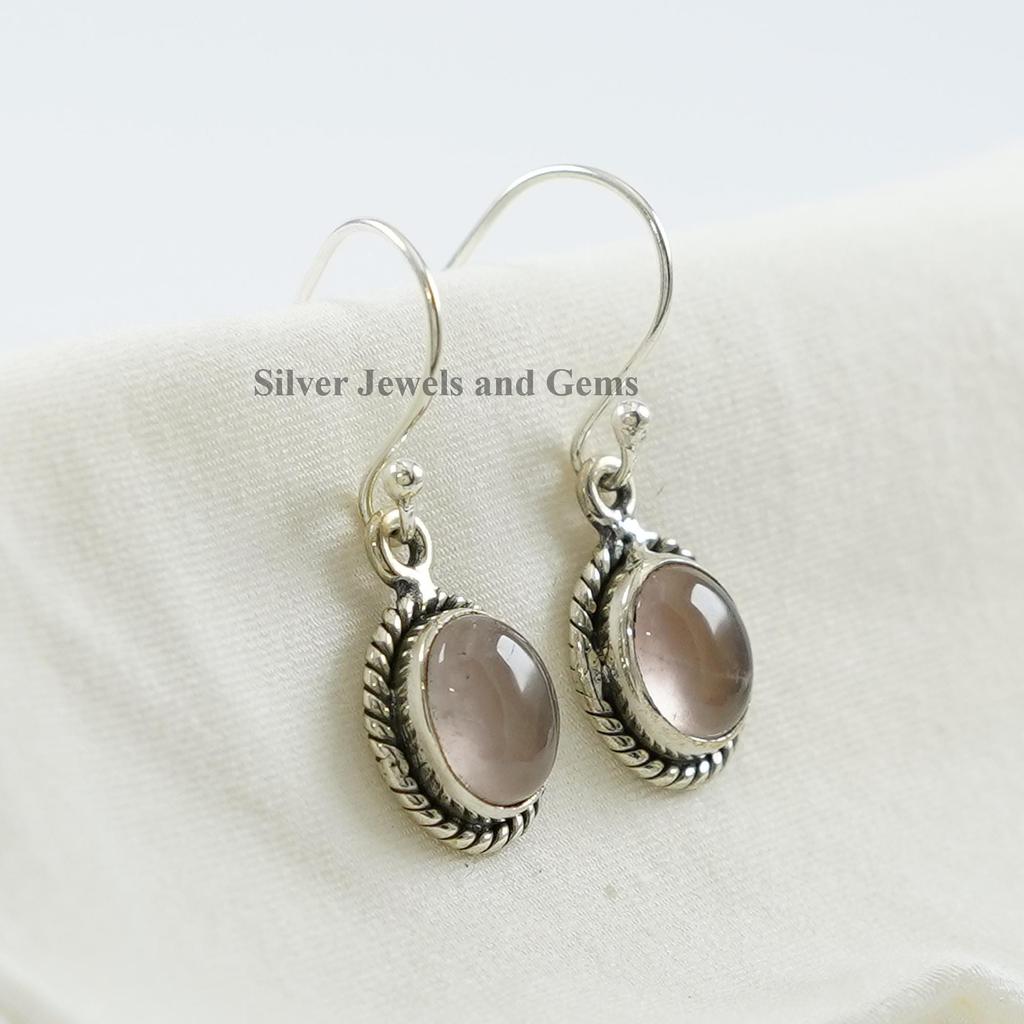 Natural Rose Quartz Earring, Oval Gemstone Earring, 925 Sterling Silver Earring, Gift for Girls, Capricorn Birthstone, Handmade Earring