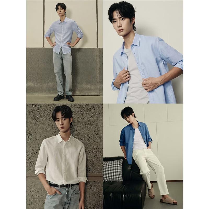 Giordano Men's Celebrity Style Breathable Cotton-Linen Long-Sleeve Shirt