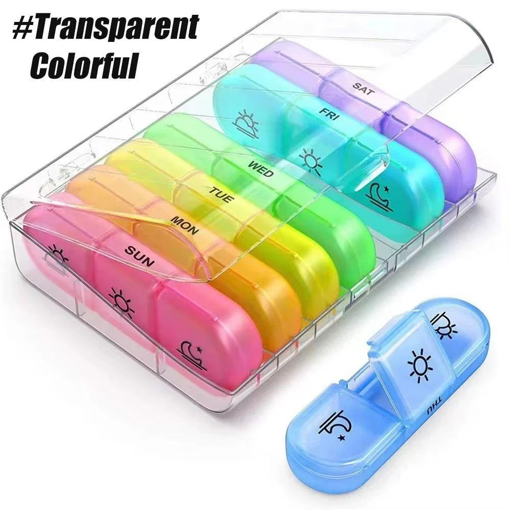 Portable Medicine  Storage Box 7-Day Travel Pillbox 21 Compartments With  Compartments Waterproof And Dustproof