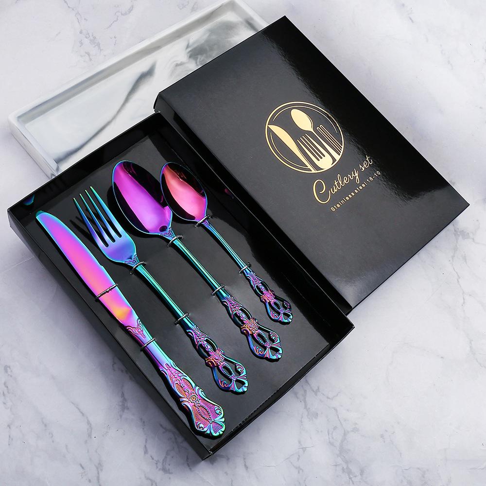 V Royal Court 24-Piece European Stainless Steel Cutlery Set: Knife, Fork & Spoon In Gift Box for Hotel Dining