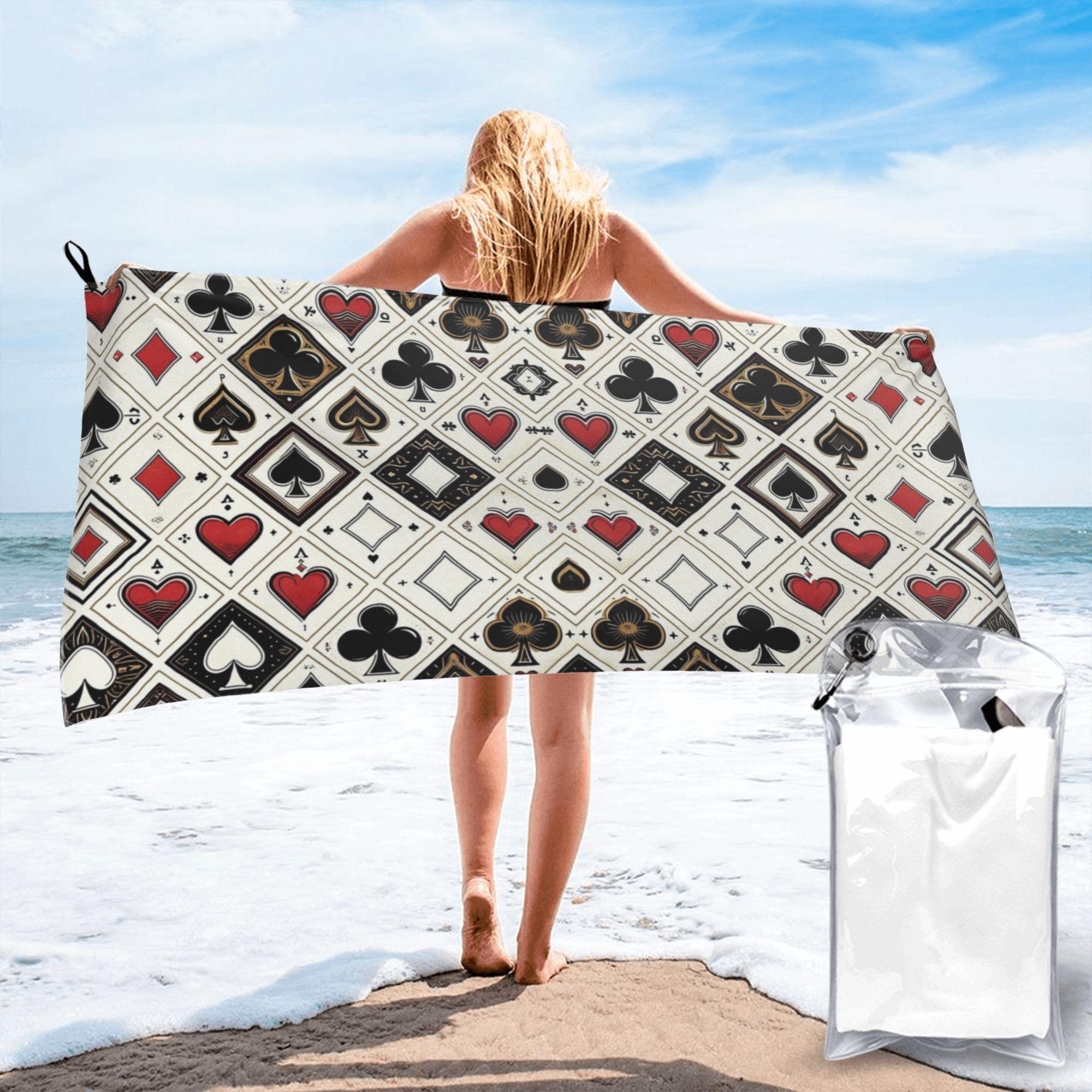 

Casino Playing Card Symbols Diamond Heart Spade Clubs Beach Towel Soft Microfiber Quick Dry Absorbent Quick Towels For Bath W40*H60(CM)
