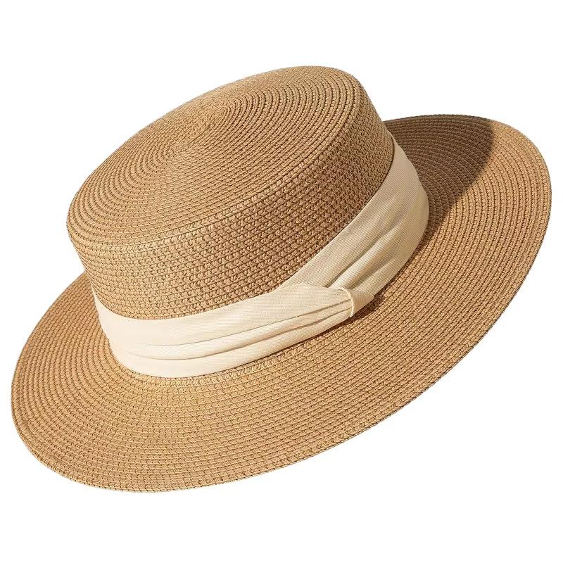 High-quality women's hats cross-border custom French top hats, straw hats, high-end seaside vacation photos